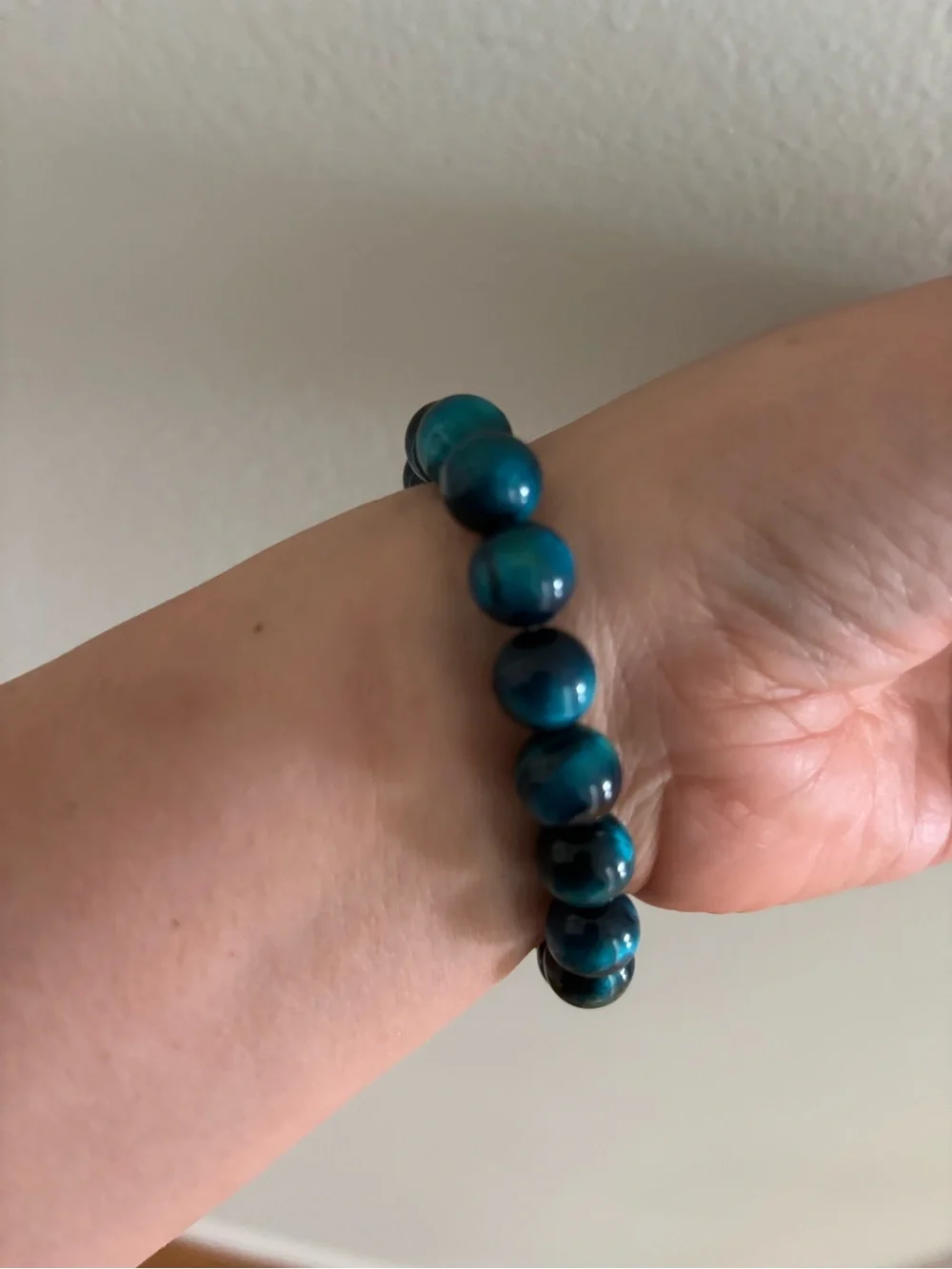 10mm Blue Tiger Eye Beaded Bracelet - Women Jewelry